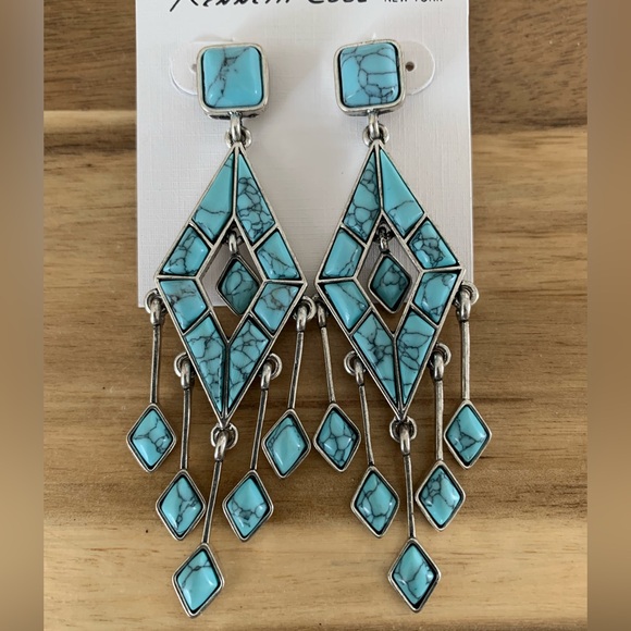 Kenneth Cole turquoise tassel drop earrings NWT - Picture 4 of 5